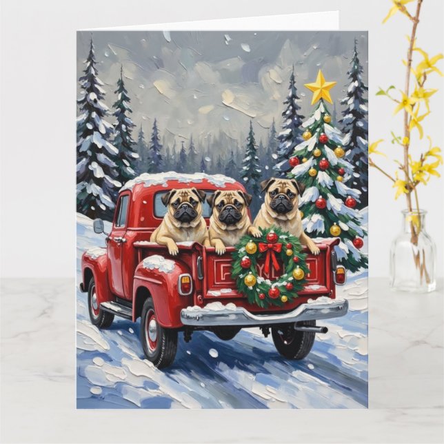 Carte Pug Christmas Red Truck Holiday (Fleur jaune)