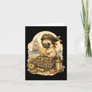 Carte Pug déguisé en pirate drôle de chien pug Halloween
