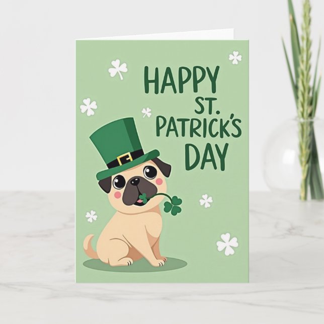Carte Pug St Patricks Day Happy Card (Devant)