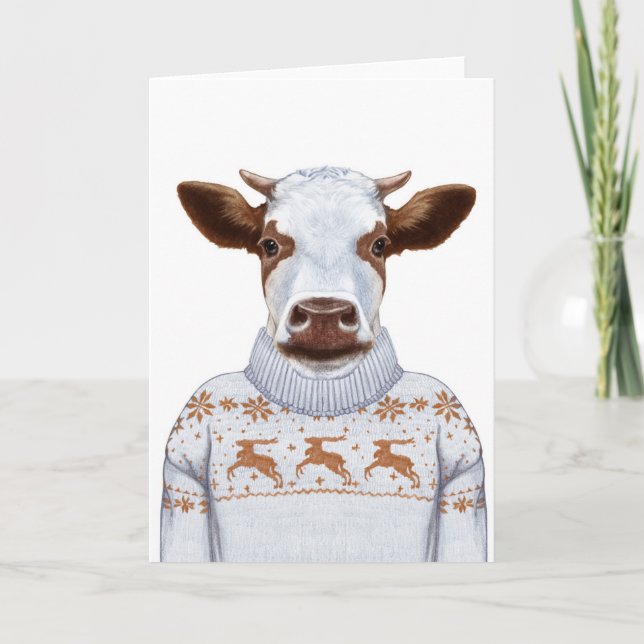 Carte Pull de Noël Vache (Devant)