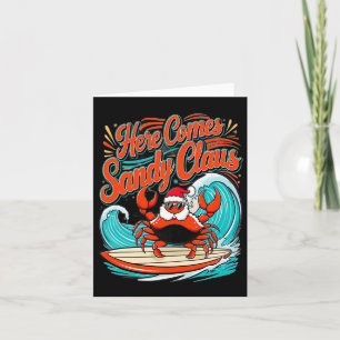 Carte Pun de crabe de Noël mignon Santa Hat