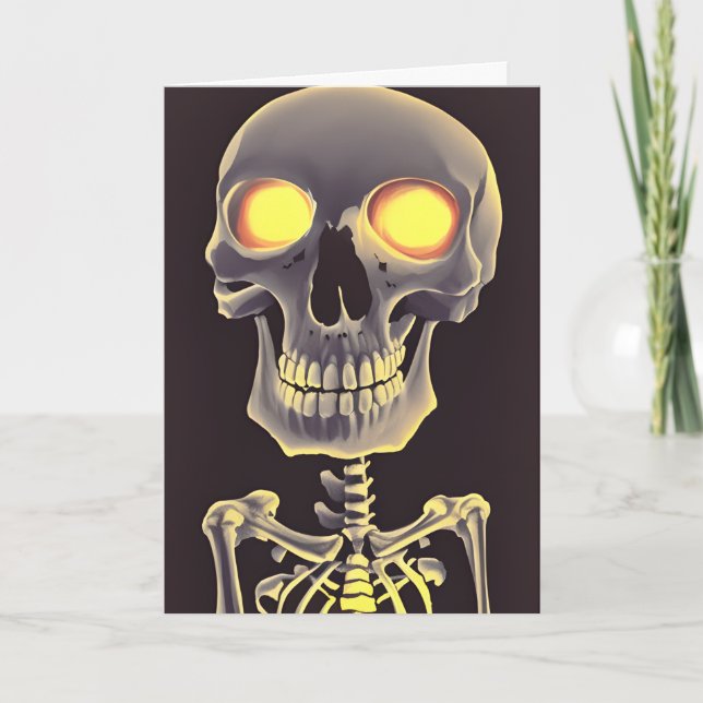 Carte Pun Halloween squelettique éffrayant (Devant)