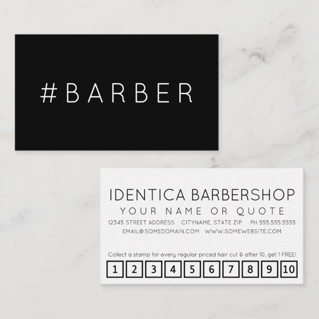 Carte punch #BARBER hashtag loyalty (Devant / Derrière)