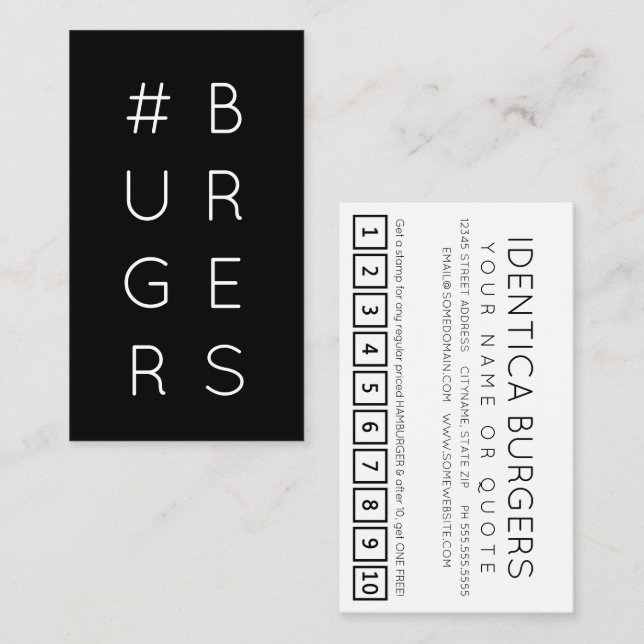 Carte punch #BURGERS hashtag loyalty (Devant / Derrière)