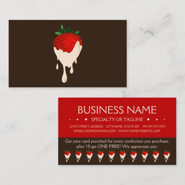 carte punch fidélité aux fraises chocolat blanc (Devant / Derrière)
