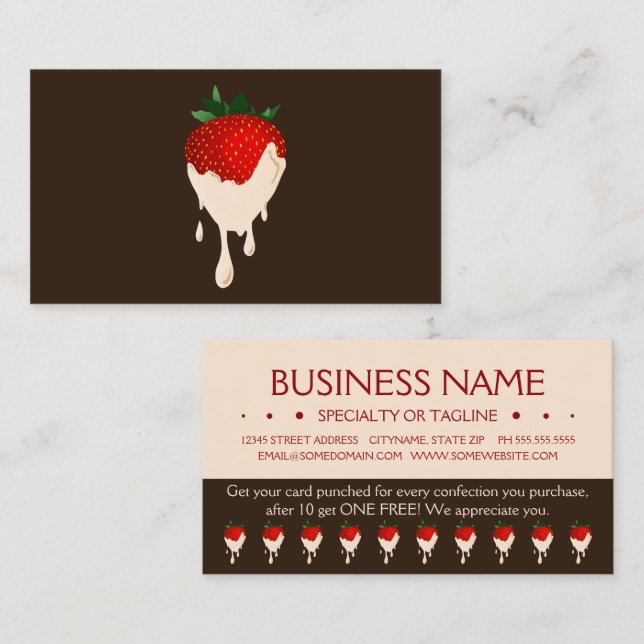 carte punch fidélité aux fraises chocolat blanc (Devant / Derrière)