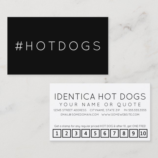 Carte punch #HOTDOGS hashtag loyalty (Devant / Derrière)