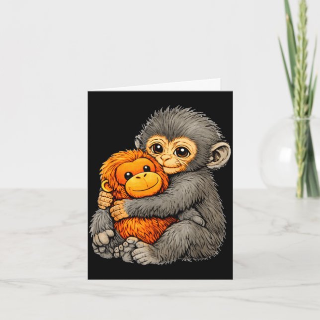 Carte Punch monkey funny cute baby animal hugging plush  (Devant)