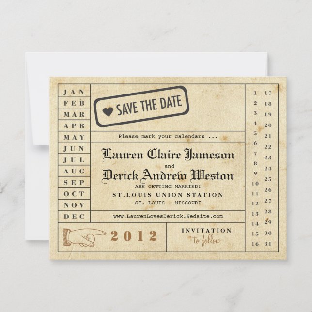 Carte Punch vintage Enregistrer la date (Devant)