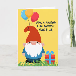 Carte Puns de Gnome d'anniversaire avec Ballons et Cadea