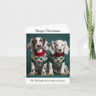 Carte Puppies de Setter anglais dans les pulls de Noël