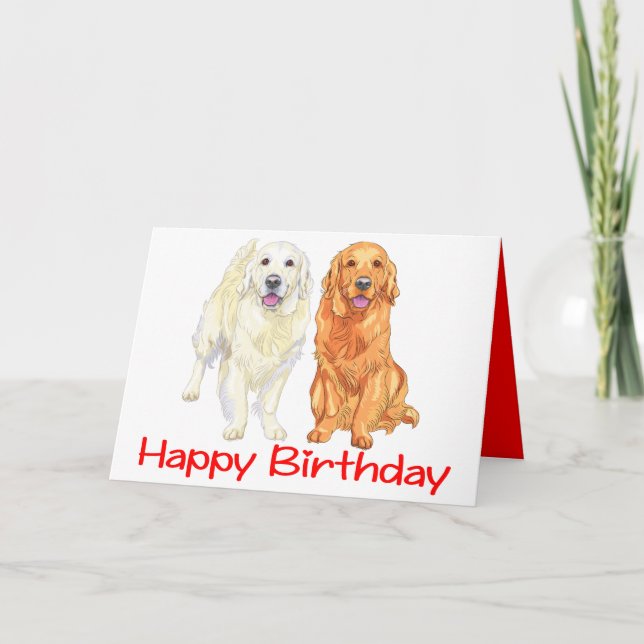 Carte Puppy Cartoon Golden Retriever Chien Joyeux annive (Devant)