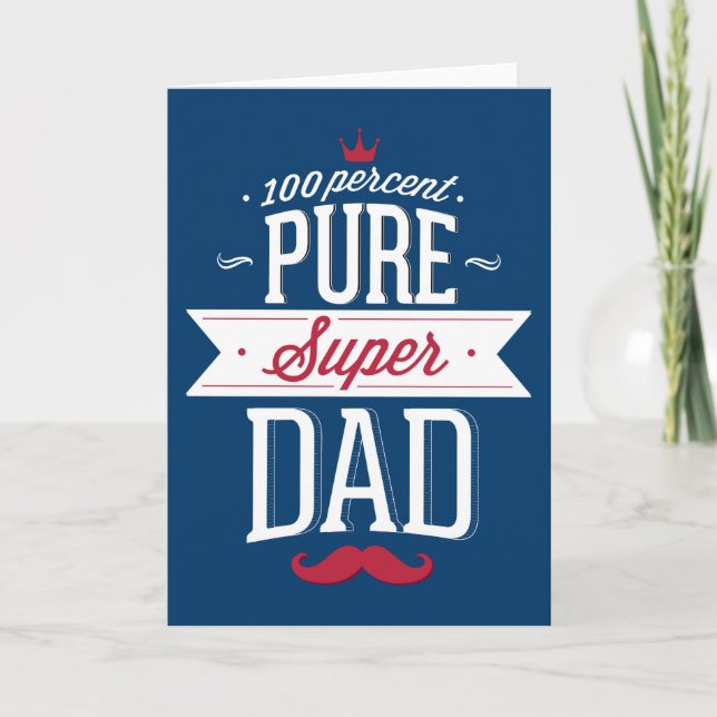 Carte Pure Super Papa Moustache Rouge et blanc (Devant)