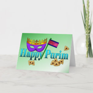 Carte Purim heureux avec le masque, le Gragger, et le
