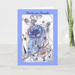Carte Purim Juif Bleu sur Parade personnalisable