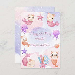 Carte Purmaid chat sirène mignonne fille heureux anniver