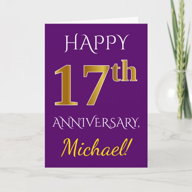 Carte Purple, 17ème anniversaire de Mariage de Faux Gold (Devant)