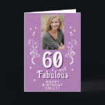 Carte Purple 60 & Fabulous Foliage 60th Birthday Photo<br><div class="desc">Purple 60 et Fabulous Foliage 60e Carte photo d'anniversaire. 60 et texte fabuleux en écriture blanche tendance avec un nom et feuillage blanc sur un arrière - plan violet vif. Personnalisez-le avec votre photo,  votre nom et l'âge. Ajoutez votre texte à l'intérieur de la carte ou effacez-le.</div>