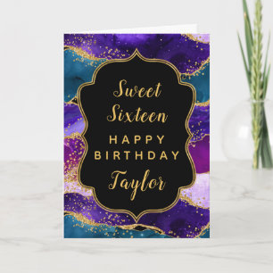 Carte Purple Blue Peacock Agate Sweet 16 Joyeux annivers