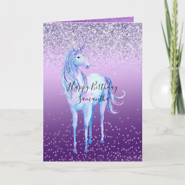 Carte Purple Confetti Ombre Unicorn Parties scintillant  (Devant)