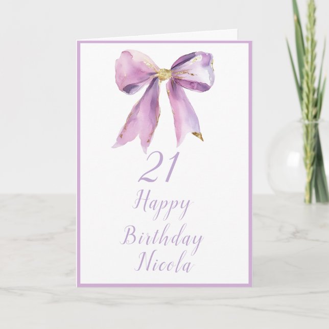 Carte Purple Coquette Bow fête d'anniversaire (Devant)
