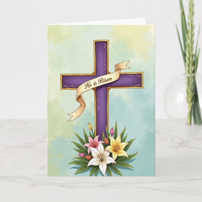 Carte Purple Cross Floral Blessing Card (Devant)