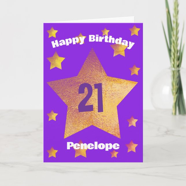 Carte Purple et Gold Stars 21e anniversaire (Devant)