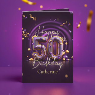 Carte Purple et Or sophistiqués 50e anniversaire