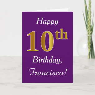 Carte Purple, Faux Gold 10e anniversaire + Nom personnal