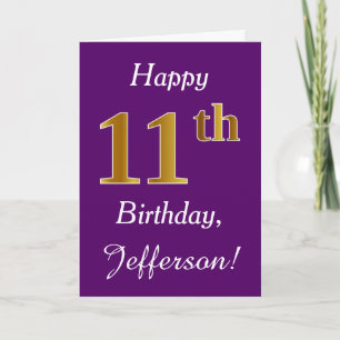 Carte Purple, Faux Gold 11e anniversaire + Nom personnal