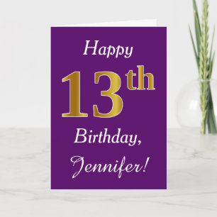 Carte Purple, Faux Gold 13e anniversaire + Nom personnal