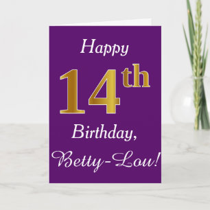 Carte Purple, Faux Gold 14e anniversaire + Nom personnal