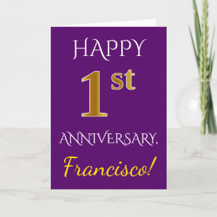 Carte Purple, Faux Gold 1er Anniversaire Mariage + Nom