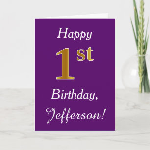 Carte Purple, Faux Gold 1er anniversaire + Nom personnal