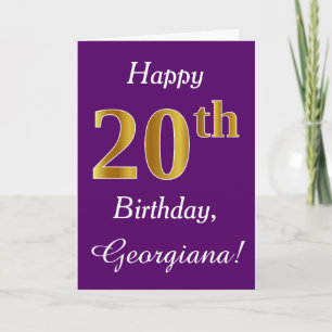 Carte Purple, Faux Gold 20e anniversaire + Nom personnal