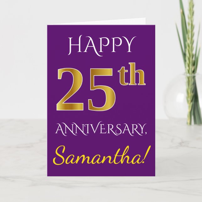 Carte Purple, Faux Gold 25e anniversaire de Mariage + No (Devant)