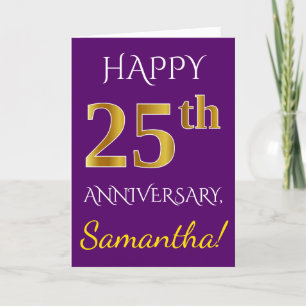 Carte Purple, Faux Gold 25e anniversaire de Mariage + No