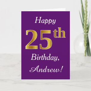 Carte Purple, Faux Gold 25e anniversaire + Nom personnal
