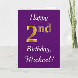 Carte Purple, Faux Gold 2e anniversaire + Nom personnali
