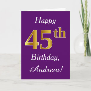 Carte Purple, Faux Gold 45e anniversaire + Nom personnal