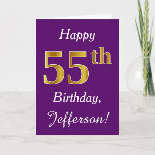 Carte Purple, Faux Gold 55e anniversaire + Nom personnal