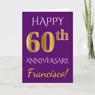 Carte Purple, Faux Gold 60e anniversaire de Mariage + No