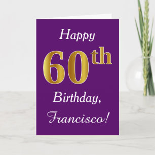 Carte Purple, Faux Gold 60e anniversaire + Nom personnal