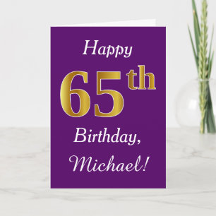 Carte Purple, Faux Gold 65e anniversaire + Nom personnal