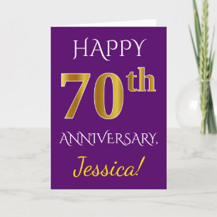 Carte Purple, Faux Gold 70e anniversaire Mariage + Nom