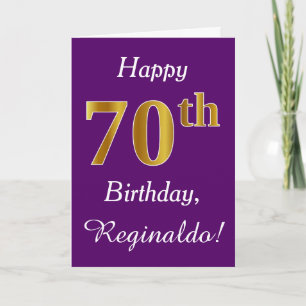 Carte Purple, Faux Gold 70e anniversaire + Nom personnal