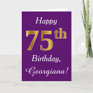 Carte Purple, Faux Gold 75e anniversaire + Nom personnal