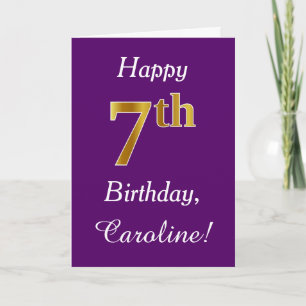 Carte Purple, Faux Gold 7e anniversaire + Nom personnali
