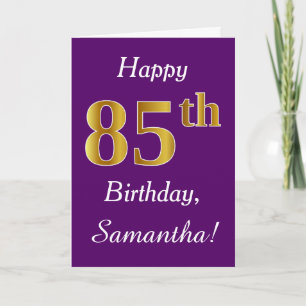 Carte Purple, Faux Gold 85e anniversaire + Nom personnal