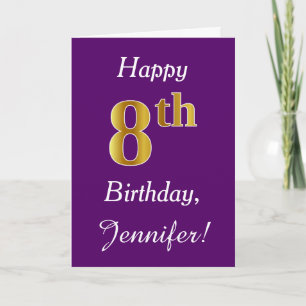Carte Purple, Faux Gold 8e anniversaire + Nom personnali